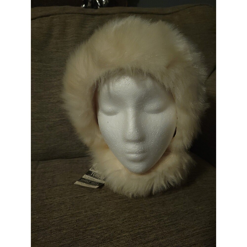 Vtg Cream Faux Fur Hat Cap Strap New NWT 1969 Yearounder Rare Made In USA Ivory